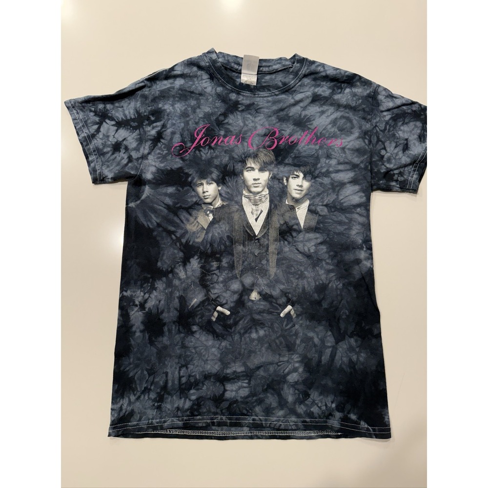 Colortone Jonas Brothers T-Shirt Unisex Black Grey Tie-Dye S Short Sleeve Cotton